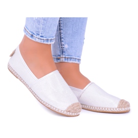 Lu Boo Bílé dámské espadrilky Slip On na brokátovém Miravetu bílý