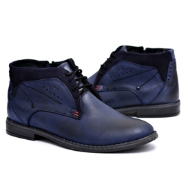 Polbut Pánské boty, kožené zateplené kožešinou, Navy Blue Lotta námořnická modř