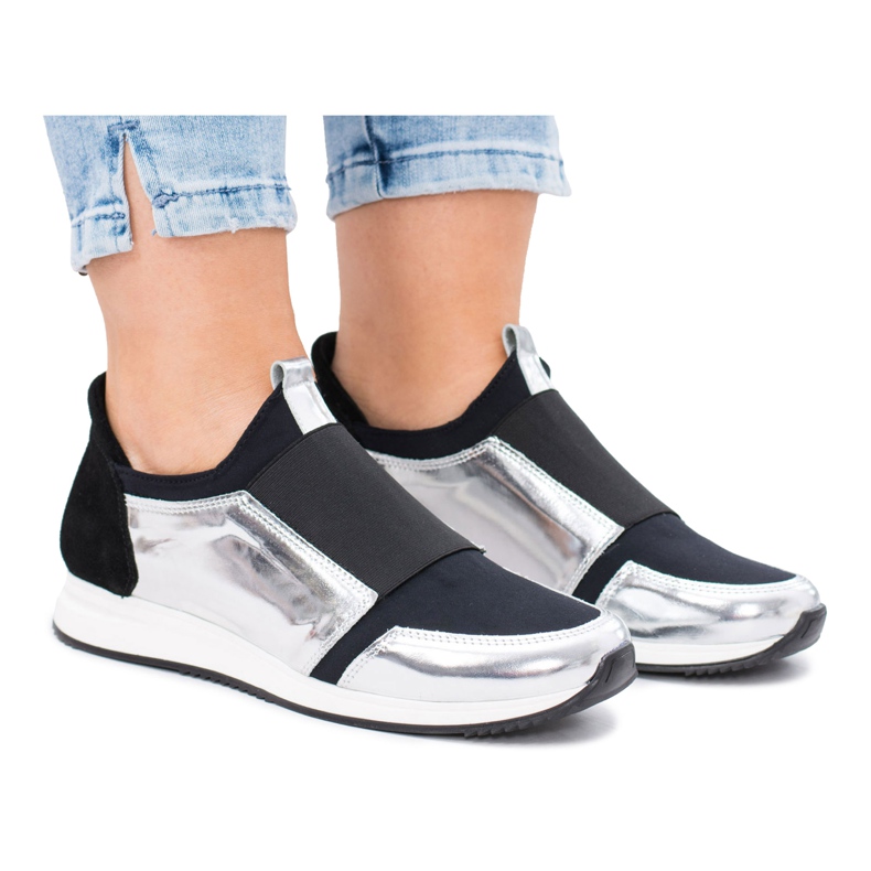 Butmil Sportovní nazouvací boty z přírodní kůže Selavi černá šedá