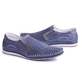 Iguana Pánské nazouvací kožené mokasíny Mesner Navy Blue námořnická modř