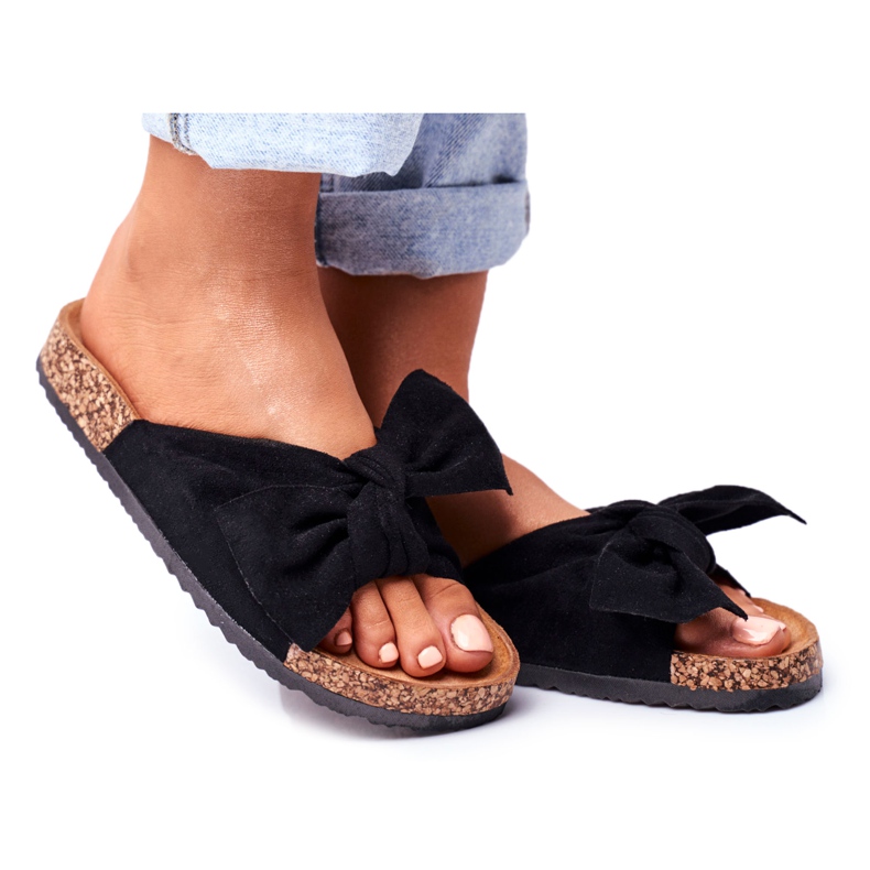 PS1 Dámské pantofle na korkových mašlích Wendy Black černá