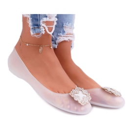 Lu Boo | Bílé gumové balerínky Meliski Rhinestones Palita bílý Lu Boo | Bílé gumové balerínky Meliski Rhinestones Palita bílý