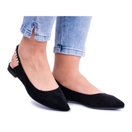 Lu Boo černé semišové balerínky v Szpitz Rhinestones Macron černá