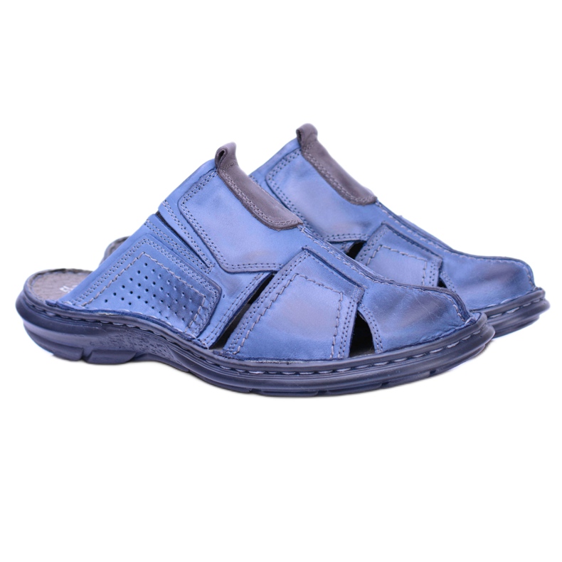 Polbut Pánské kožené pantofle Milanos Navy Blue námořnická modrá