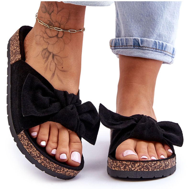 PS1 Dámské černé pantofle na korkové mašli Wendy černá