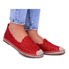 Lu Boo Dámské balerínky Červené espadrilky Macarena Flowers červený