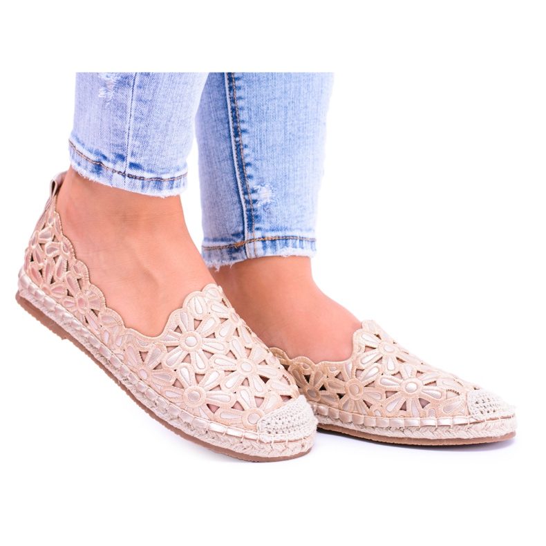 Lu Boo Dámské baleríny Golden Espadrilles Macarena Flowers zlatý