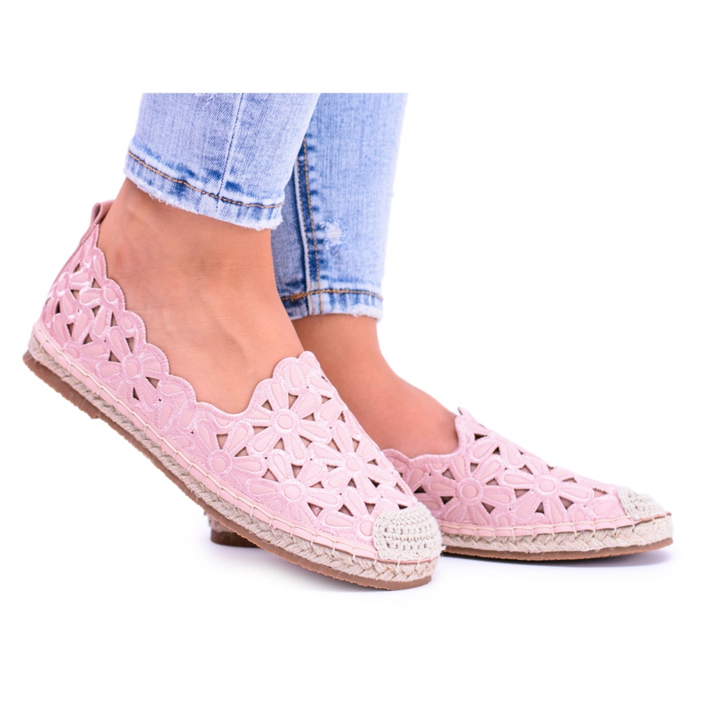 Lu Boo Dámské balerínky Růžové espadrilky Macarena Flowers růžový