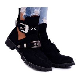 Lu Boo Black Suede Vystřižené boty Rock Girl černý