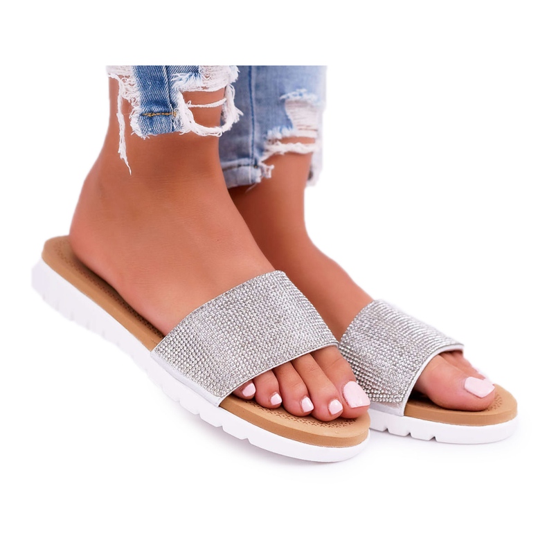 Dámské stříbrné pantofle Lu Boo s flitry Dobroty šedá