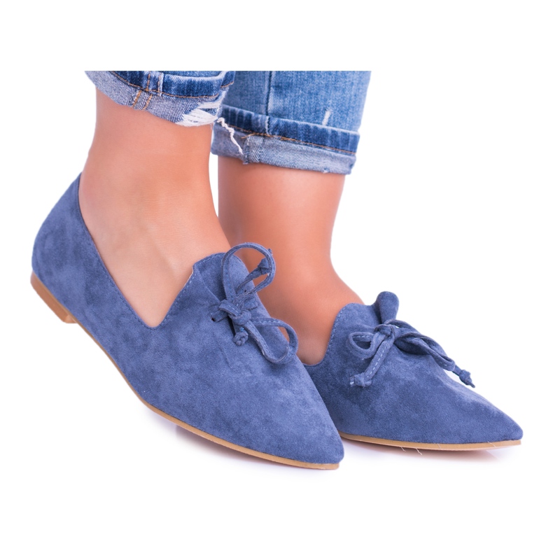 Lu Boo Navy Blue Ballerinas In Lordsy Spitz Suede Feliciano námořnická modrá