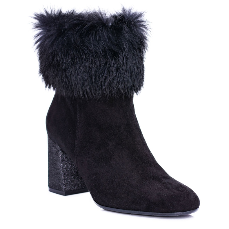 Dámské černé semišové boty s kožešinou Laura Messi 1689 černá