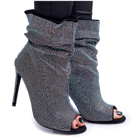 Dámské boty na vysokém podpatku Lu Boo kamínky černé pásky černá