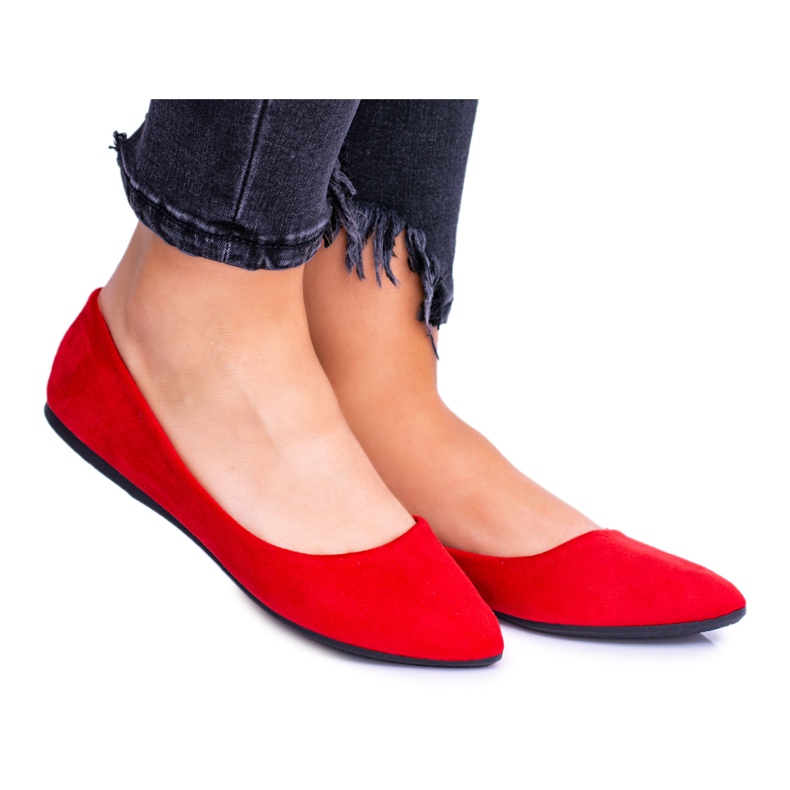 PS1 Červené dámské balerínky semišové Dermeno