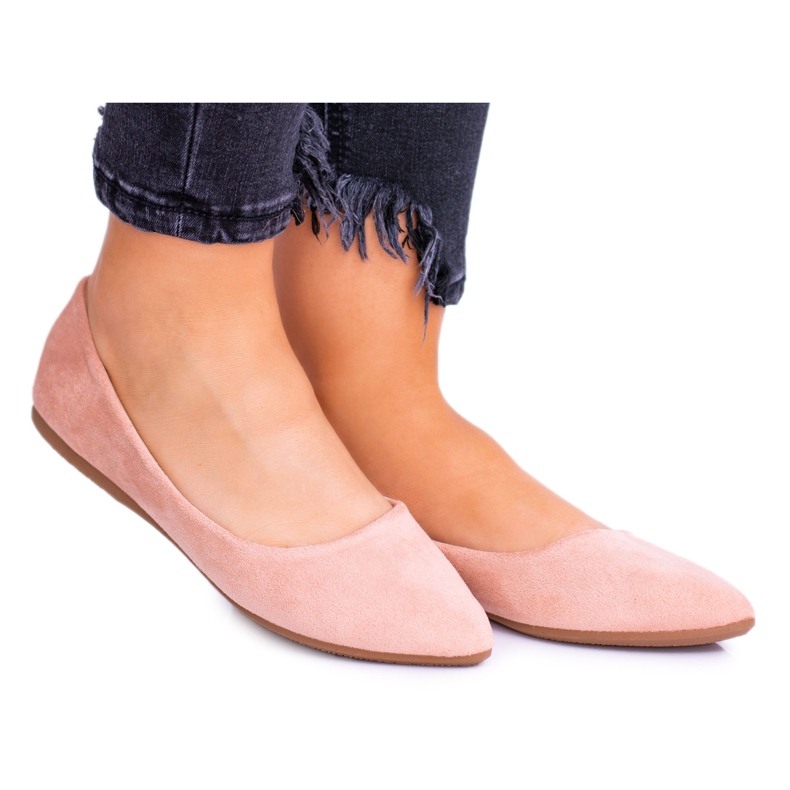 PS1 Růžové dámské balerínky semišové Dermeno růžový PS1 Růžové dámské balerínky semišové Dermeno růžový