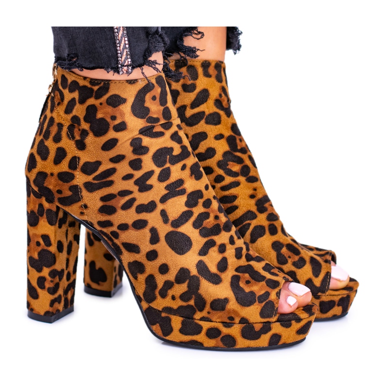 FRID Dámské kozačky na podpatku s otevřenými prsty Panther Temira hnědý