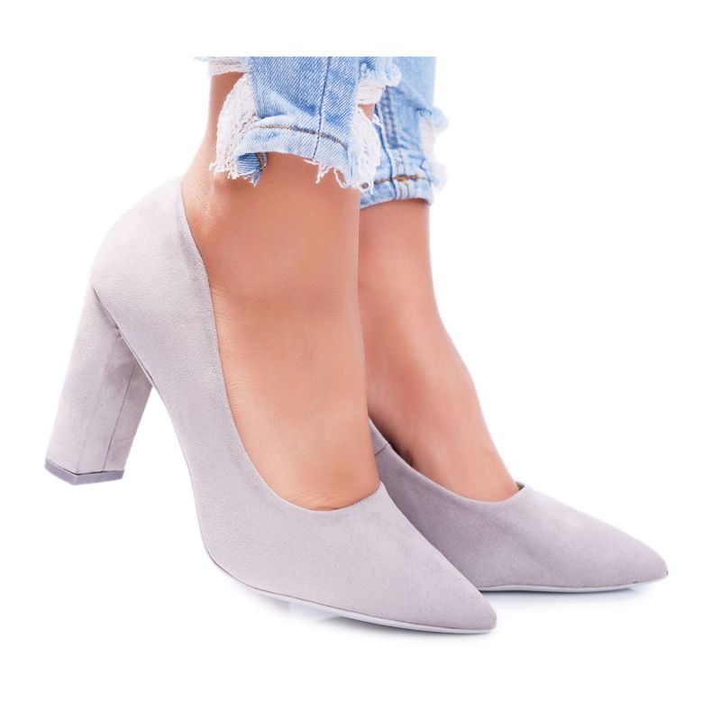 SEA Dámské lodičky na podpatku semiš šedá jahoda