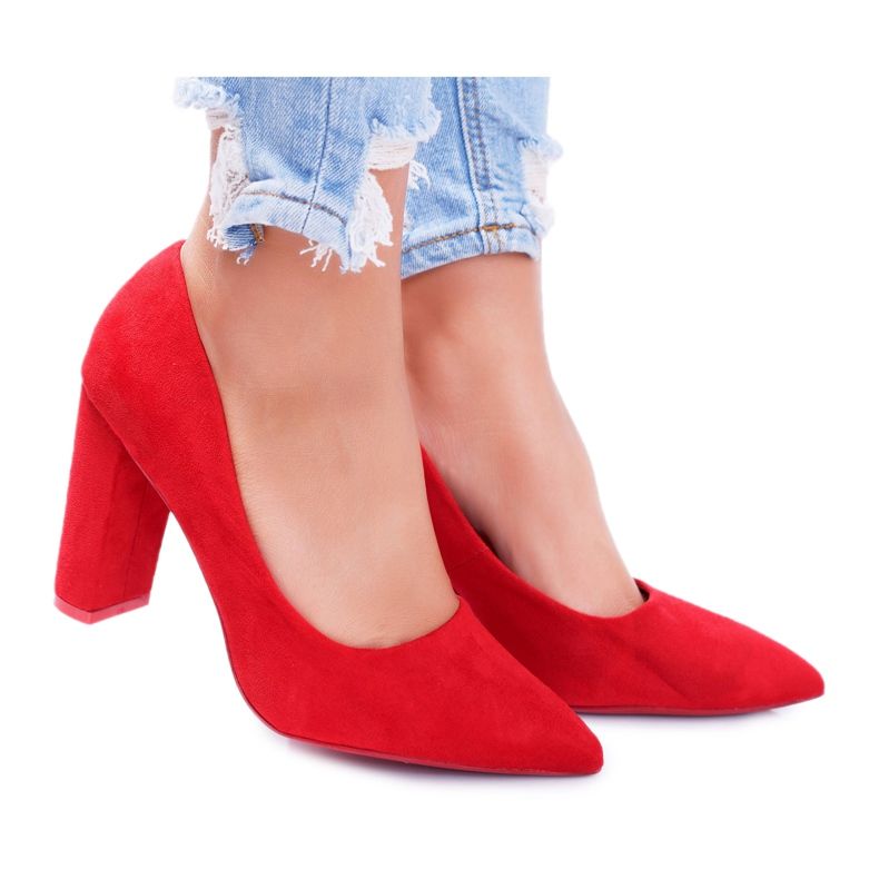SEA Dámské lodičky na podpatku semišová červená jahoda červené