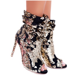 LU BOO Dámské kozačky na vysokém podpatku Elegantní flitry Golden Harley černá žlutá