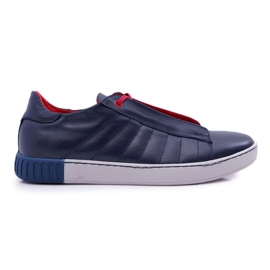 Bednarek Polish Shoes Pánské sportovní kožené boty Brogues Bednarek bez síťoviny Navy Blue Geos námořnická modř
