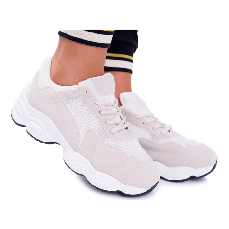 NFR Dámské sportovní boty semišové béžové a bílé lízátko bílý hnědý