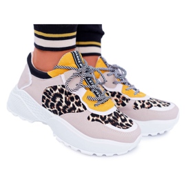 NFR Dámské sportovní boty na vysokém podpatku Leopard Chillout béžový žluť
