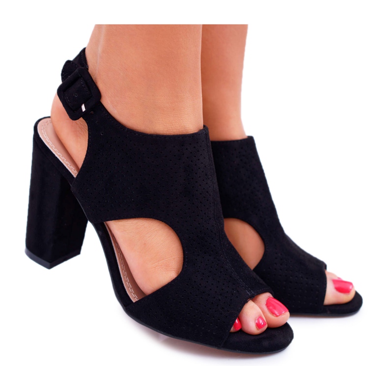 HAN Dámské sandály na podpatku otevřené semišové černé HiBaby černá