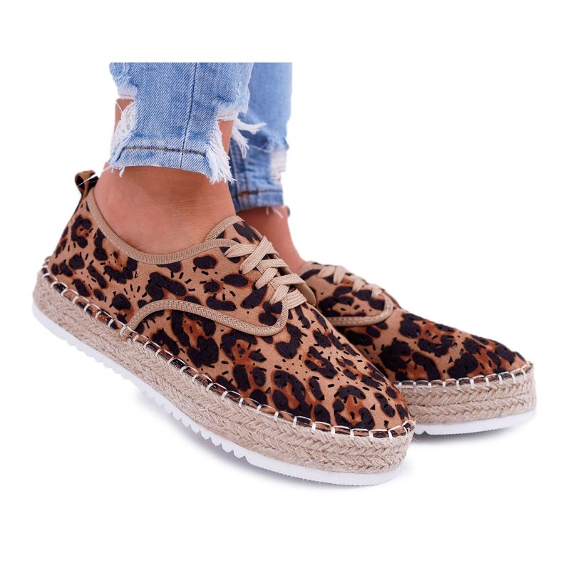 HAN Dámské šněrovací semišové espadrilky Leopard MyShoes hnědý