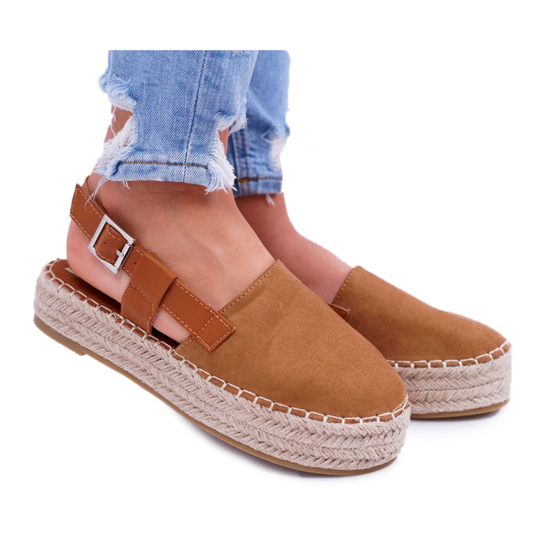 NFR Dámské semišové espadrilky na platformě Camel Parteno hnědý