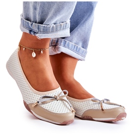 EVE Dámské bílo -béžové kožené prolamované balerínky Erdola bílý hnědý