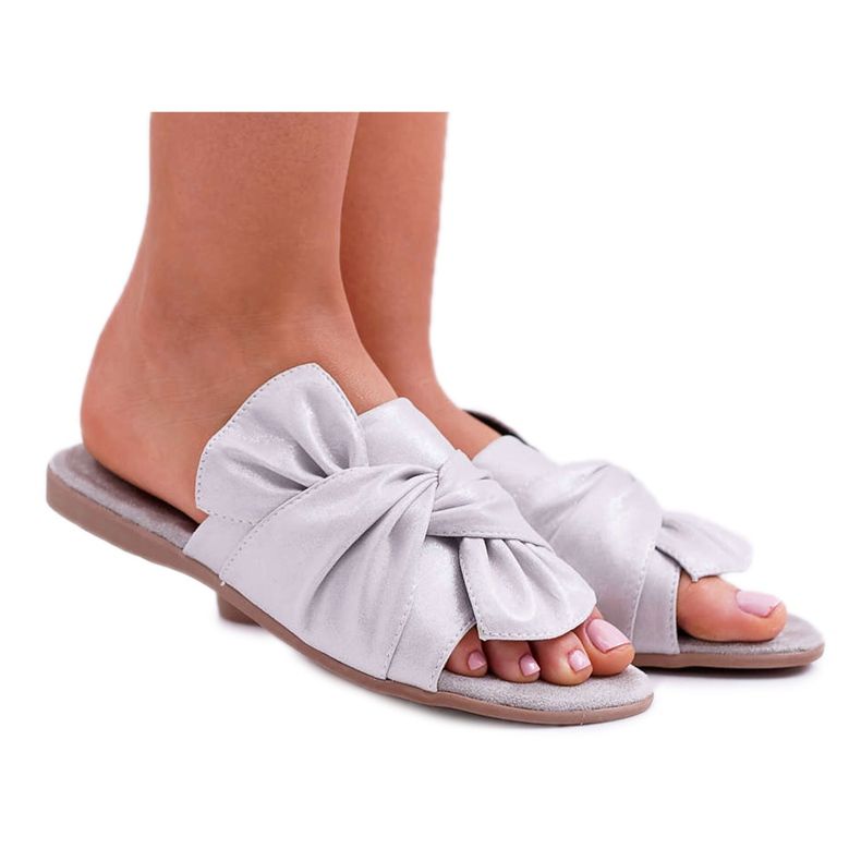 EVE Dámské pantofle s šedou sedací mašlí šedá