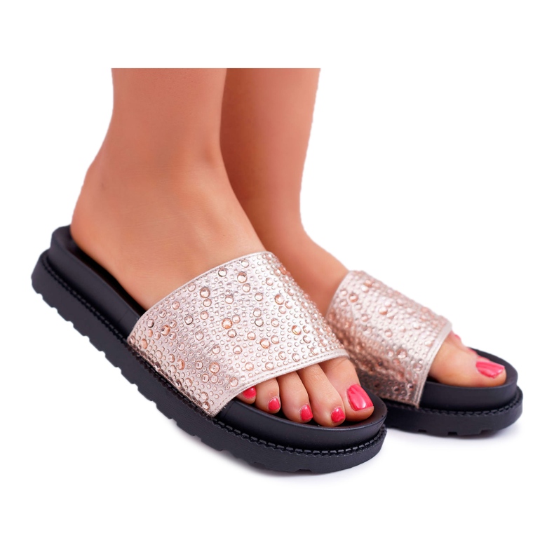 Dámské pantofle s kubickým zirkonovým šampaňským XTI 48821 růžový Dámské pantofle s kubickým zirkonovým šampaňským XTI 48821 růžový