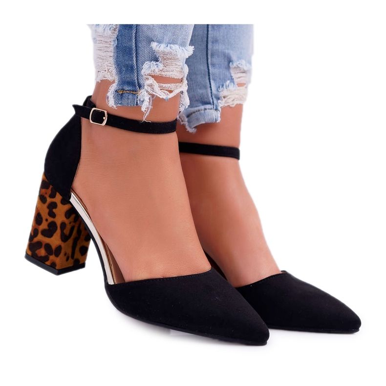 SEA Dámské lodičky na podpatku Leopard Black Ferri hnědý černá