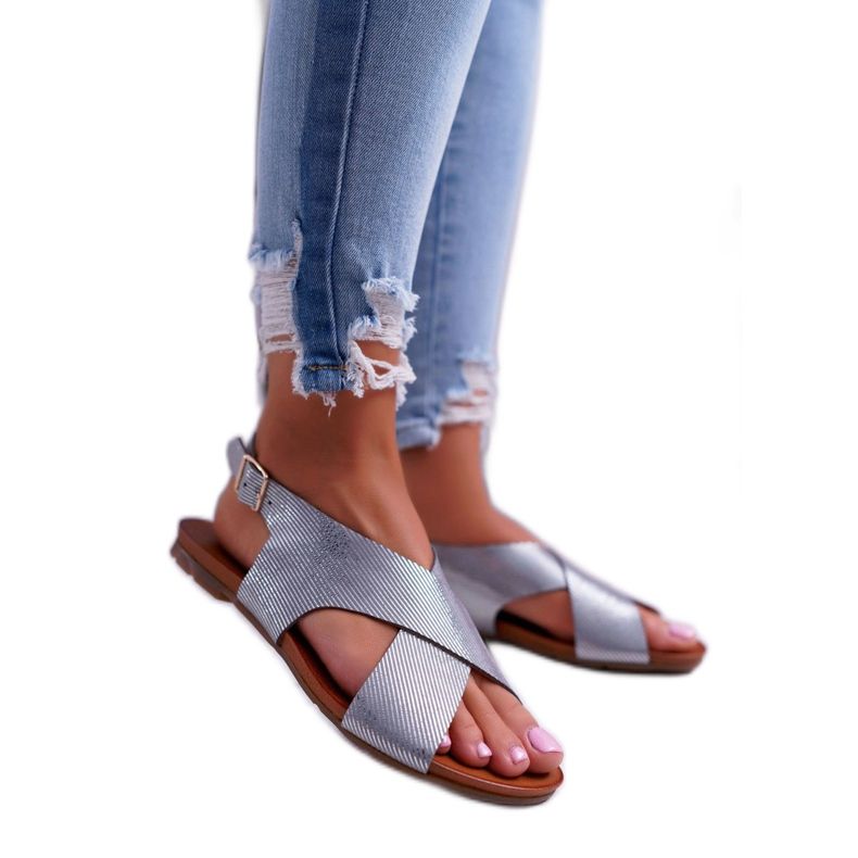 Dámské sandály na podpatku Laura Messi Silver 1960 šedá