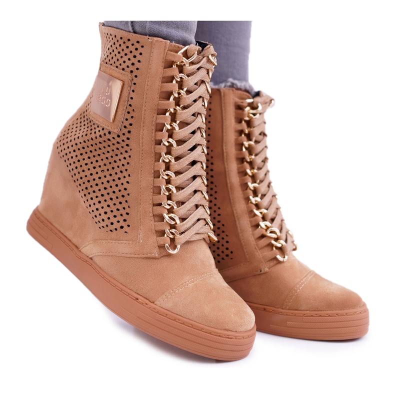 Dámské tenisky Lu Boo Openwork Suede Camel Clamma hnědý Dámské tenisky Lu Boo Openwork Suede Camel Clamma hnědý