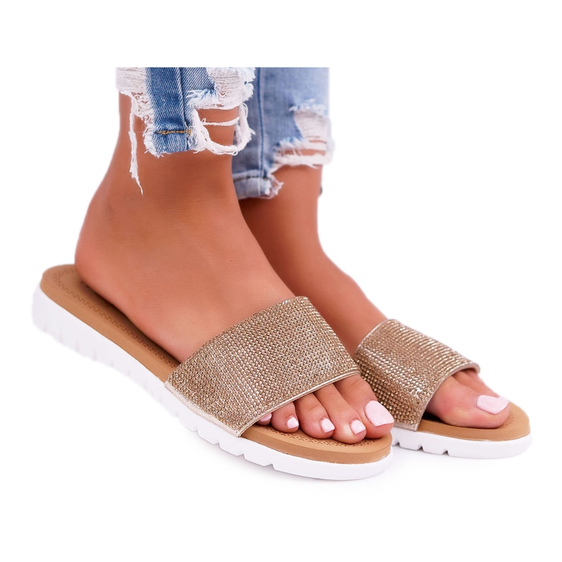 Zlaté dámské pantofle Lu Boo s dobrotami zlatý