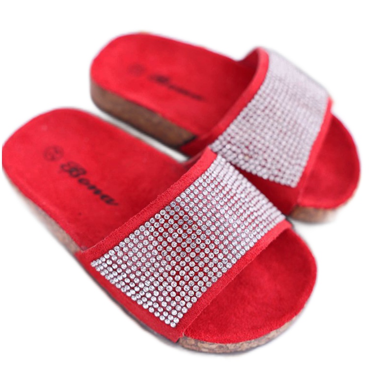 SEA Červené dětské pantofle na korkových krystalech Malena