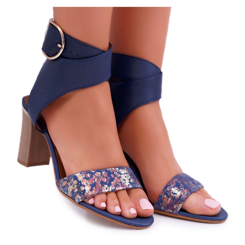 Kožené dámské sandály Maciejka na podpatku Navy Blue 03597 námořnická modrá