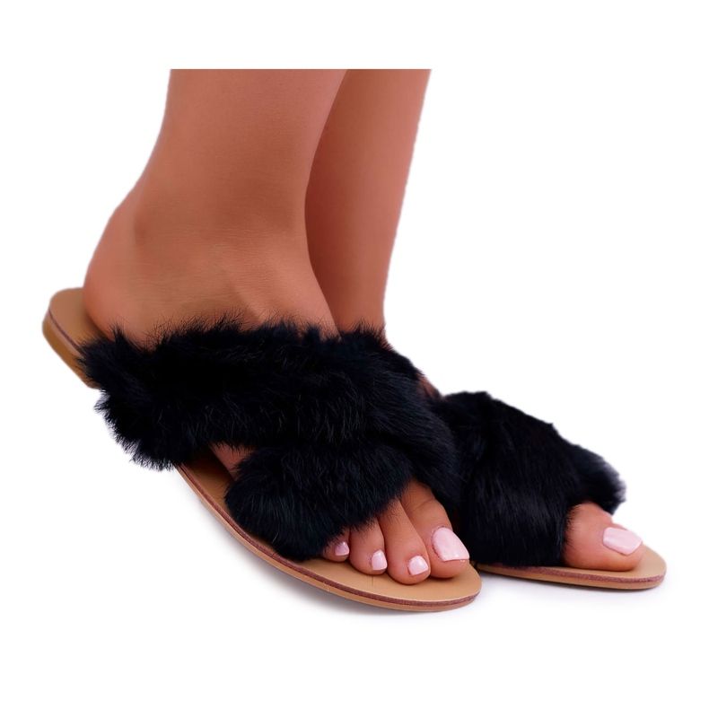 Dámské pantofle s kožešinou Lu Boo Black Pimmer černá