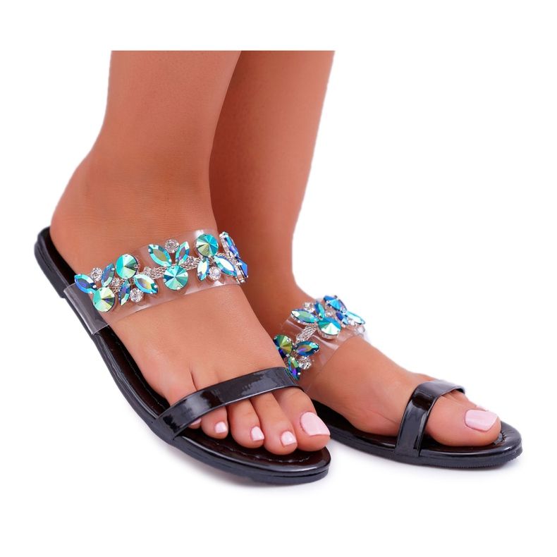 Dámské pantofle Lu Boo Elegantní s černým elementárním kubickým zirkonem černá