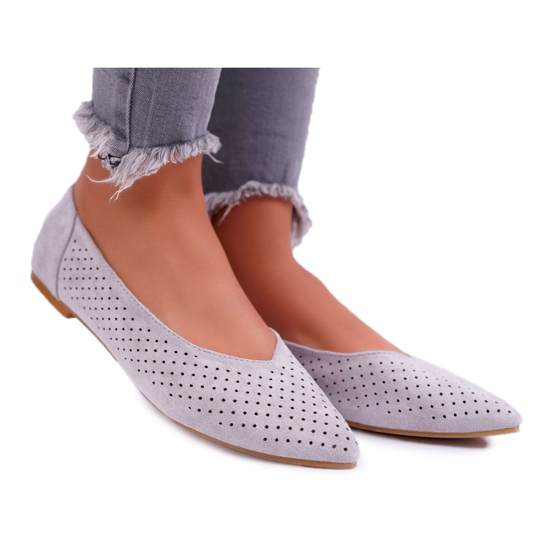 Dámské balerínky Lu Boo prolamované šedý dezert šedá