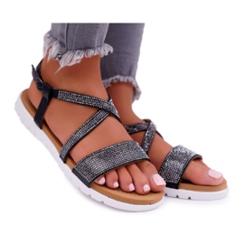 Dámské sandály Lu Boo s kubickým zirkonem 406-5 Black Stella černý