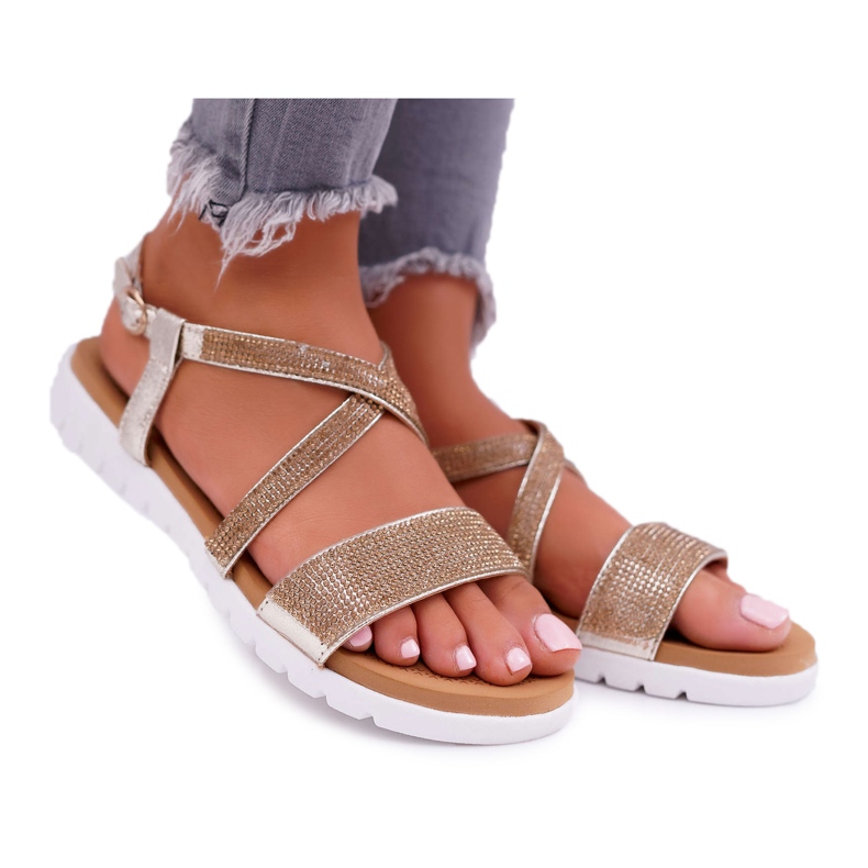 Dámské sandály Lu Boo s kubickým zirkonem 406-5 Gold Stella zlatý