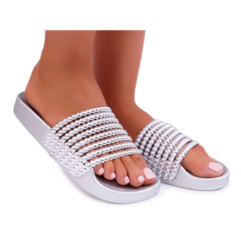 Dámské pantofle s korálkovým stříbrem Elavi šedá