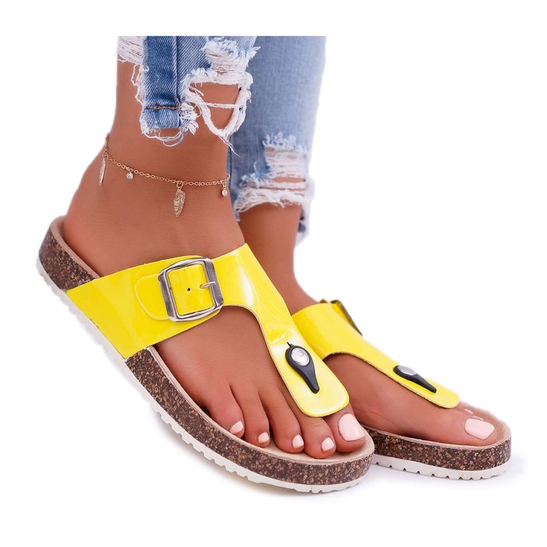 SEA Dámské pantofle Žabky na zátkách, lakovaná žlutá paleta