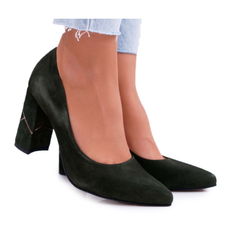 Dámské lodičky Laura Messi Suede Olive 2050 Tiffany zelená