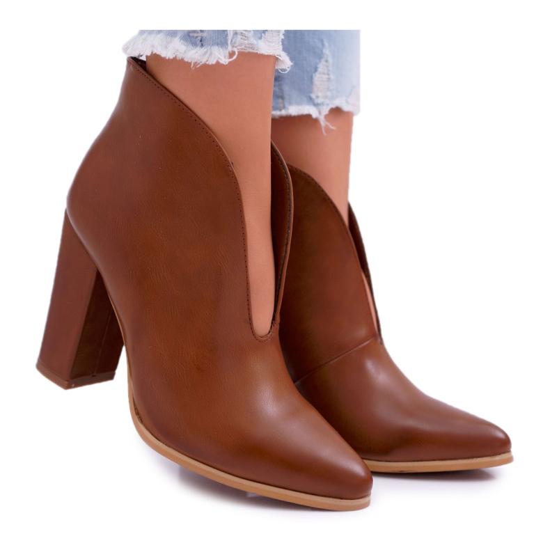 SEA Dámské kozačky na podpatku Nazouvací Na Hnědé Mantaně hnědý