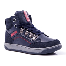 Dětské chlapecké boty Tenisky Big Star z ovčí kůže Navy Blue EE374088 námořnická modř