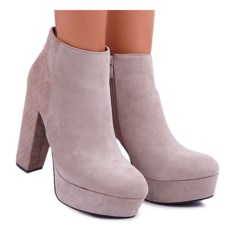 FW1 Dámské boty na podpatku a platformě semišové béžové Celinne béžový