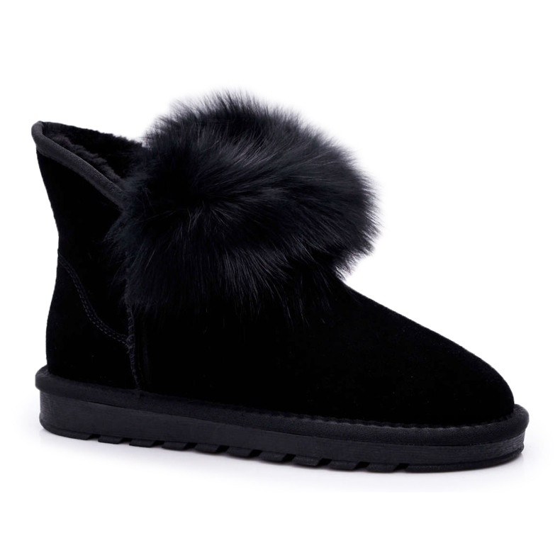 HAN Dámské sněhové boty s kožešinovým semišovým koženým černým mementem černá